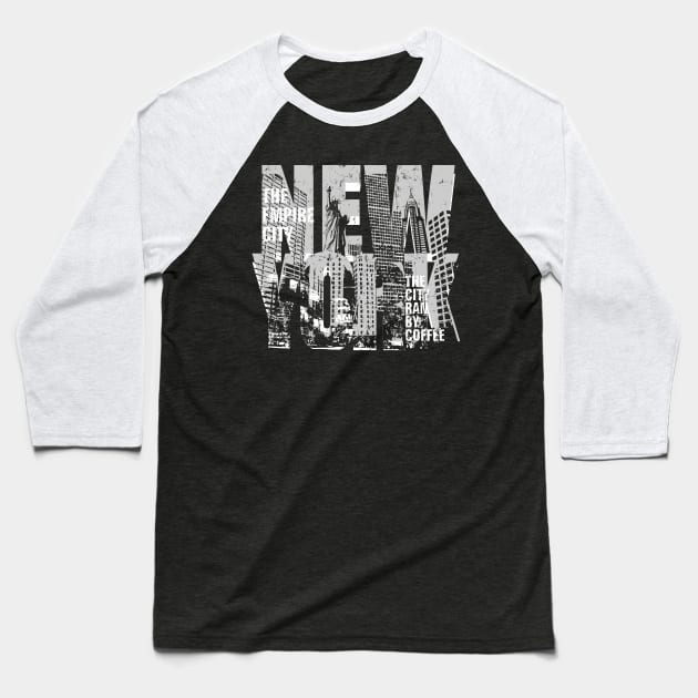 New York City Skyline Baseball T-Shirt by Designkix